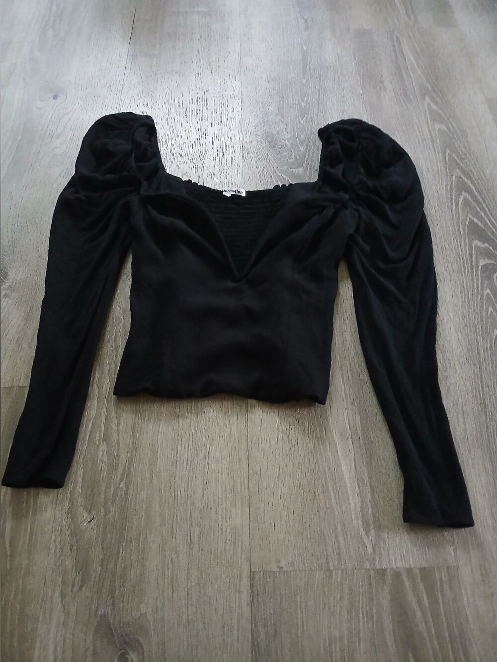 Reformation Black Puff-Sleeve Long-Sleeve Women's Top
